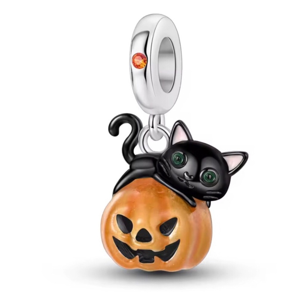 Black Cat on Pumpkin Halloween Charm